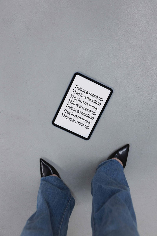 iPad Black Heels Concrete 02 Mockup - Mock Exchange