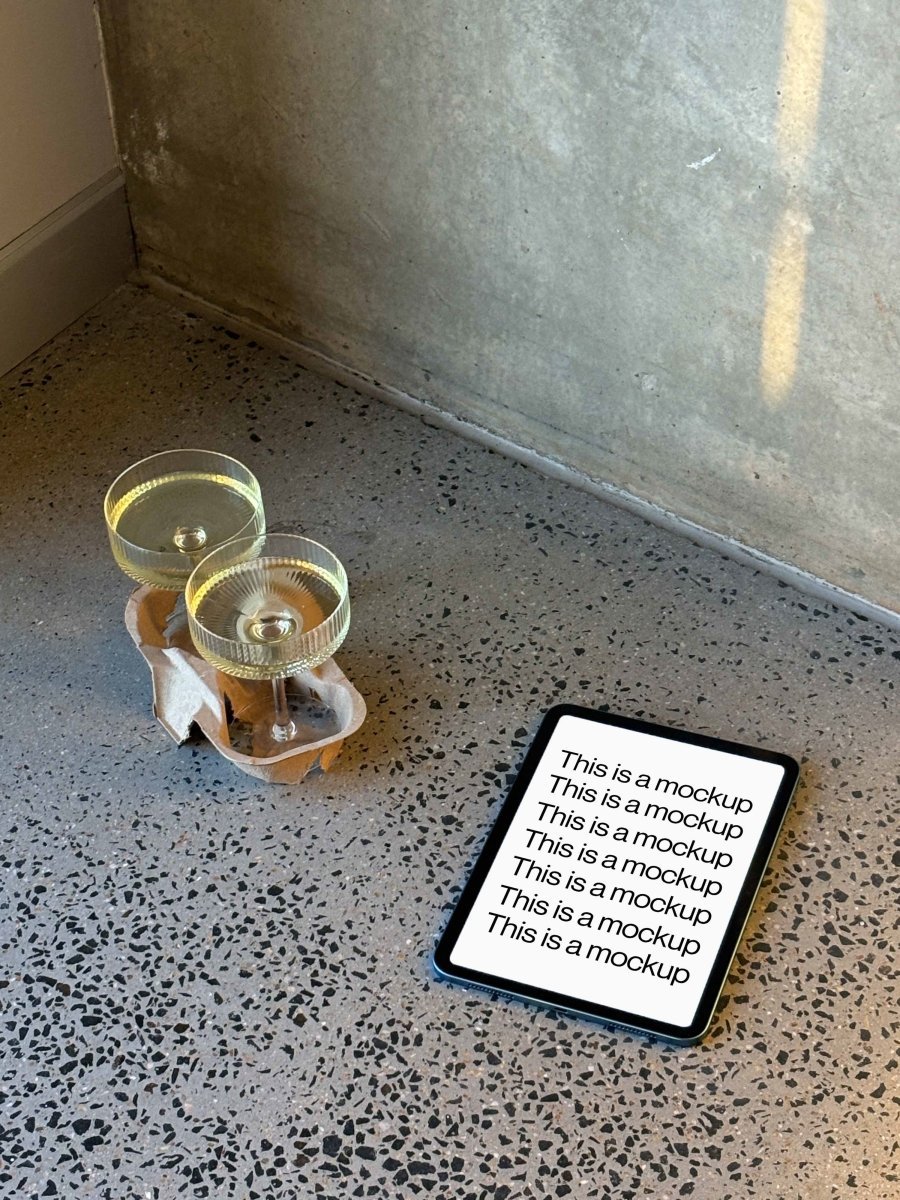 iPad Champagne Concrete Wall Mockup - Mock Exchange