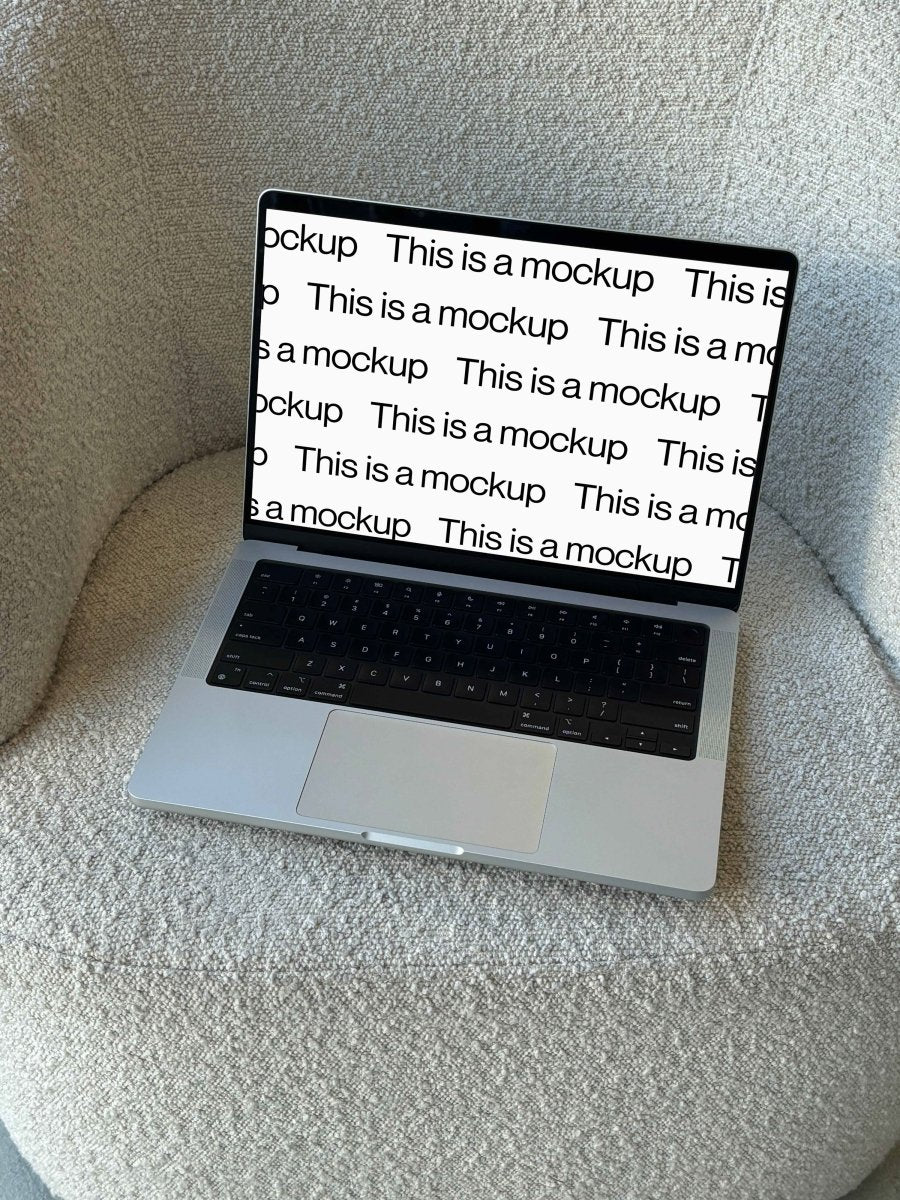 Macbook Boucle Couch 01 Mockup - Mock Exchange