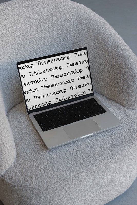 Macbook Boucle Couch 03 Mockup - Mock Exchange