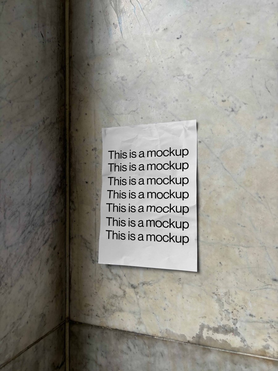 Poster Crumpled on Marble Wall Mockup - Mock Exchange